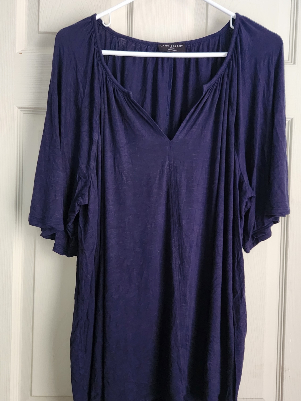 Lane Bryant Navy V-Neck Top with Flutter Sleeves